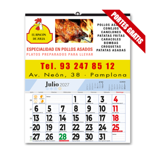 Calendario de Pared Mensual 43.5 cm